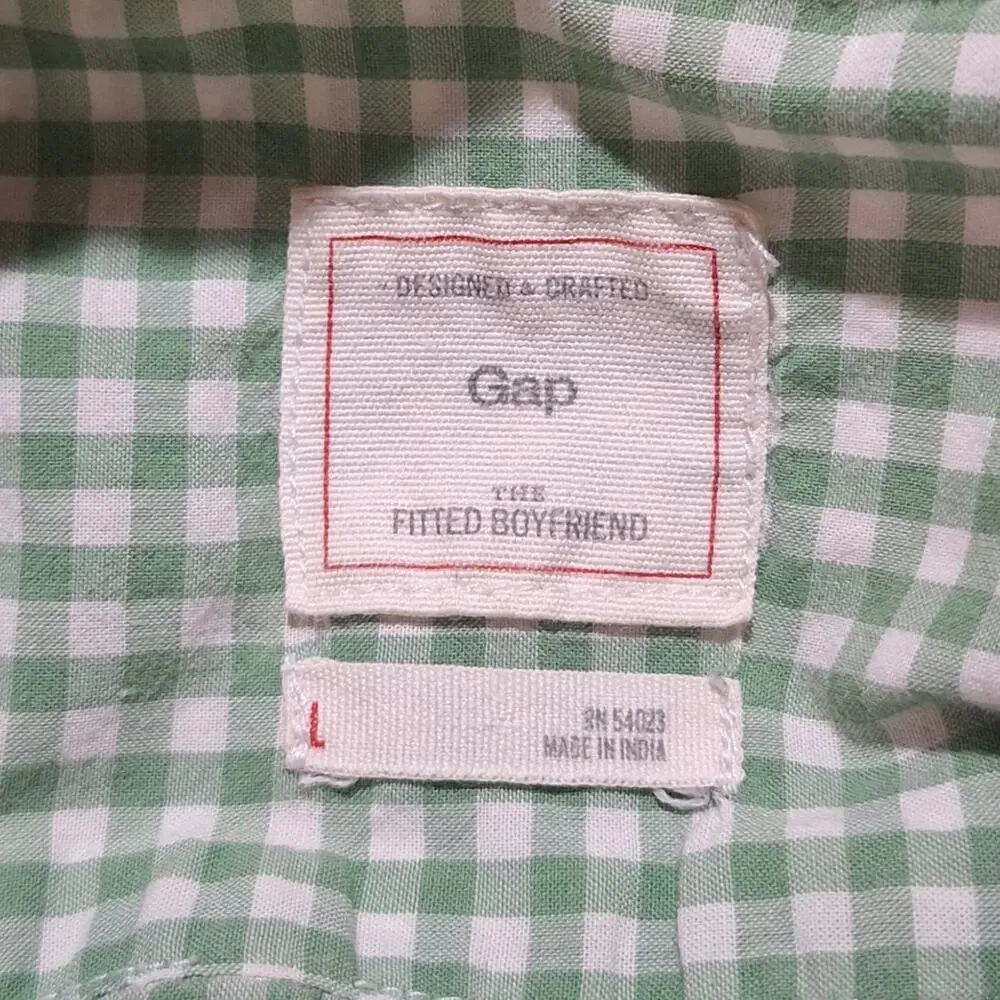 GAP Shirt Women's Large Sage Green Micro Check Kitten Button Classic Preppy - Picture 2 of 10